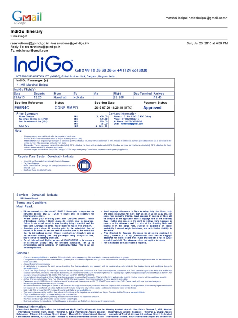 indigo flight travel certificate