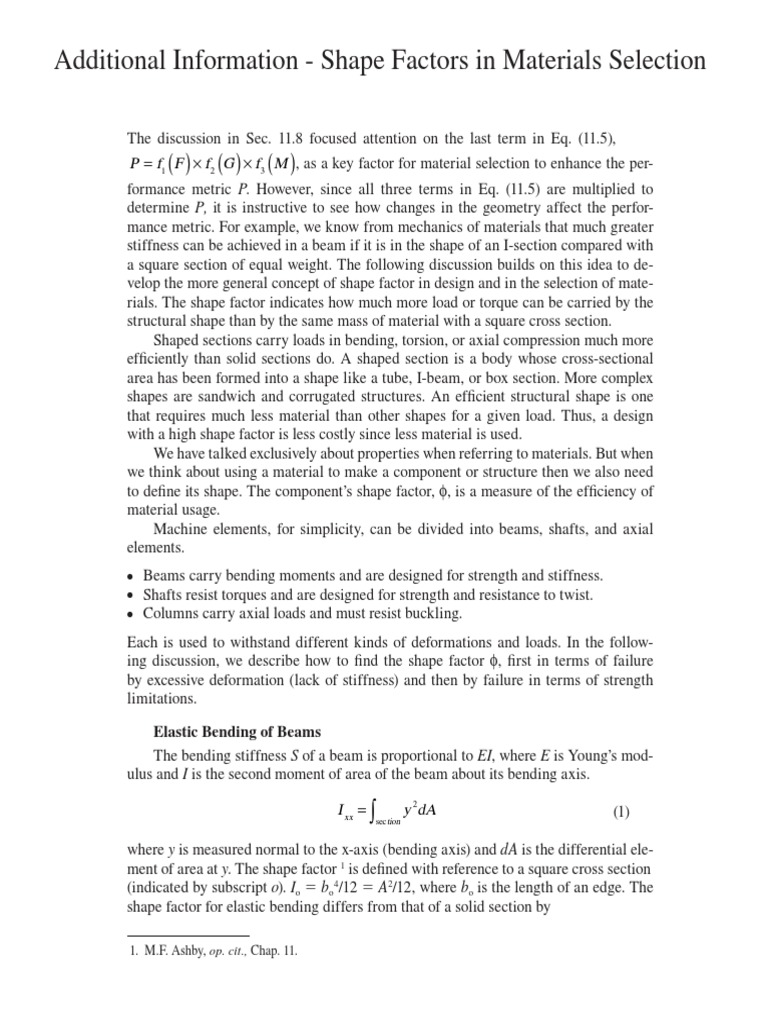 CH 11 Shape Factors in Materials Selection | PDF