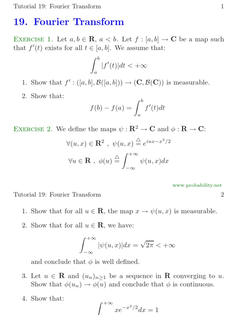 Fourier Transform Tutorial Exercises | PDF | Measure Theory ...