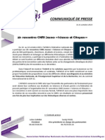 Communiqué de Presse, 25e Rencontres CNRS Jeunes "Sciences Et Citoyens"