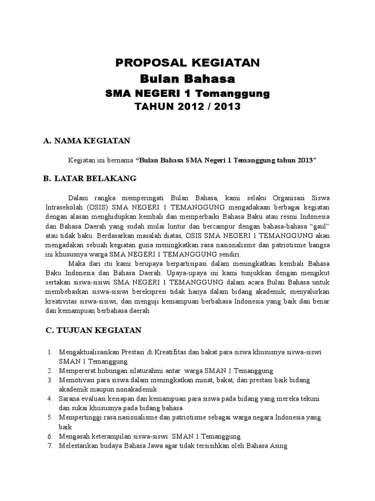 Contoh Proposal Kegiatan Bulan Bahasa Unknown Jumat 06 Oktober 2017.
