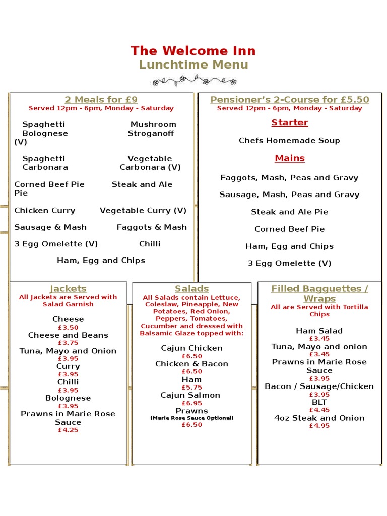 Welcome Inn Lunch Menu Deals | PDF