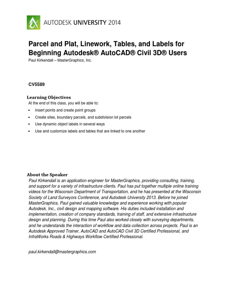 Handout 5589 CV5589 Parcel&Plat Linework Tables&Labels | PDF | Auto Cad ...