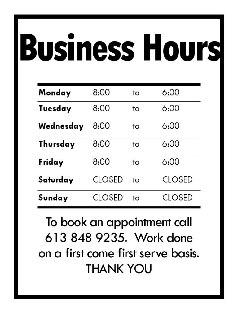 Business Hours and Appointment Info | PDF
