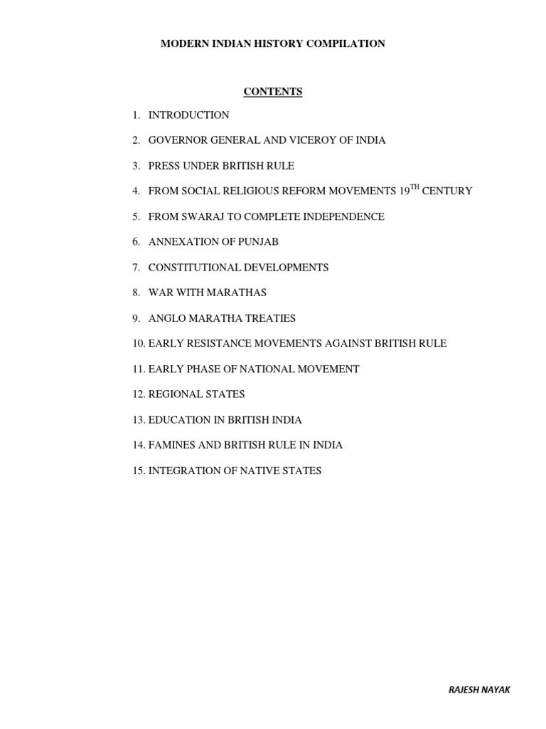 Modern Indian History Compilation BY KRISH | PDF | British Raj ...