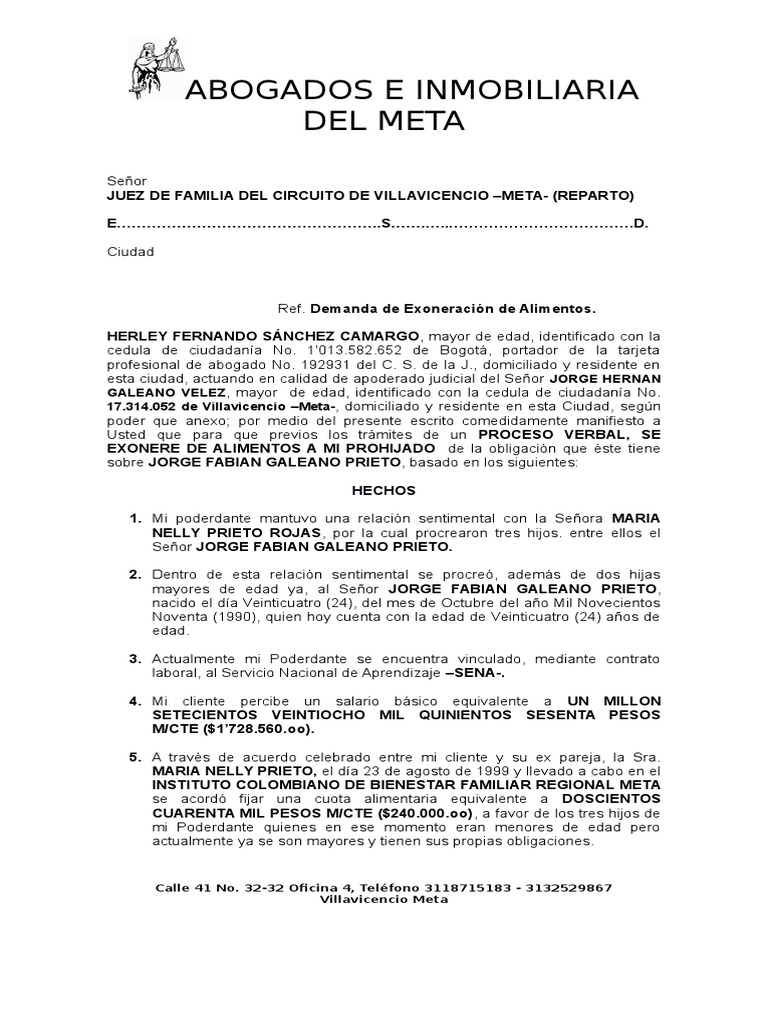 Demanda de Exoneración de Alimentos...  PDF  Demanda judicial  Gobierno