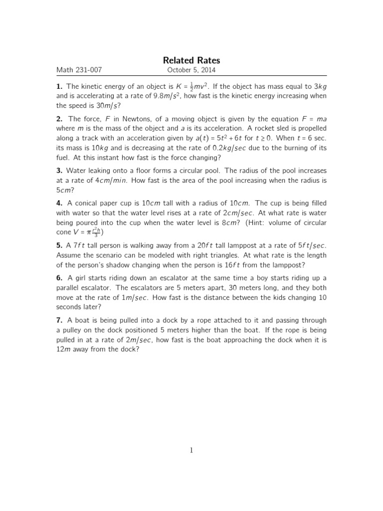Related Rates: October 5, 2014 | PDF