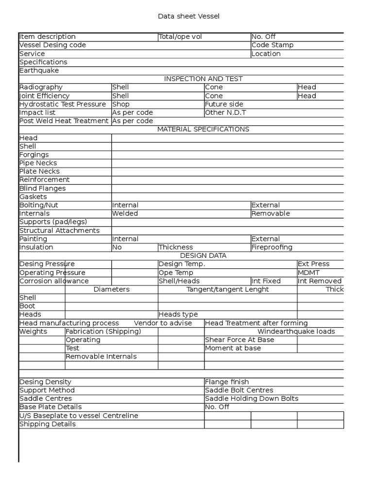 Vessel Data Sheet Specifications | PDF | Computers | Technology ...