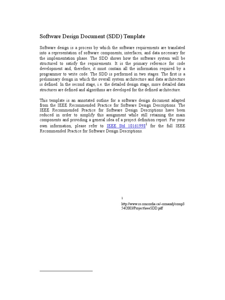Software Design Document (SDD) Template IEEE STD 1016 1998 PDF