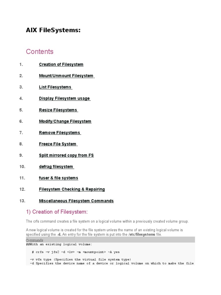 Practical Guide To AIX Filesystems PDF File System Computer Data