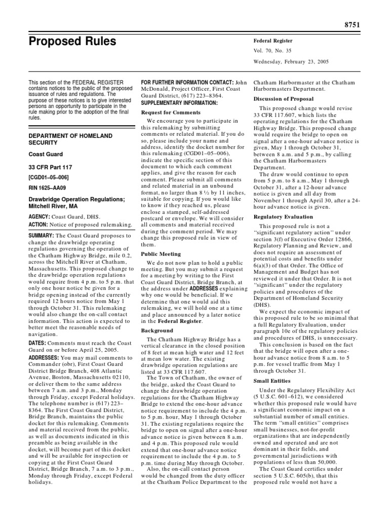 Proposed Rule: Drawbridge Operations: Massachusetts | PDF | Federal ...
