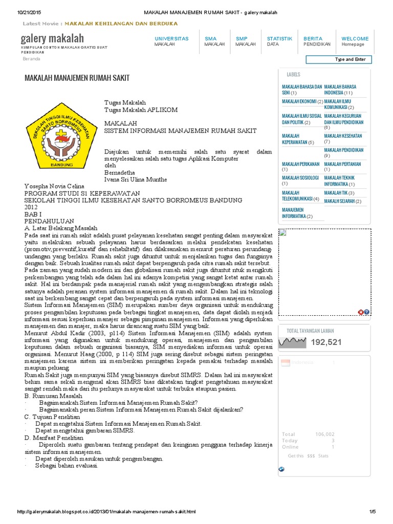 Makalah Manajemen Rumah Sakit Galery Makalah