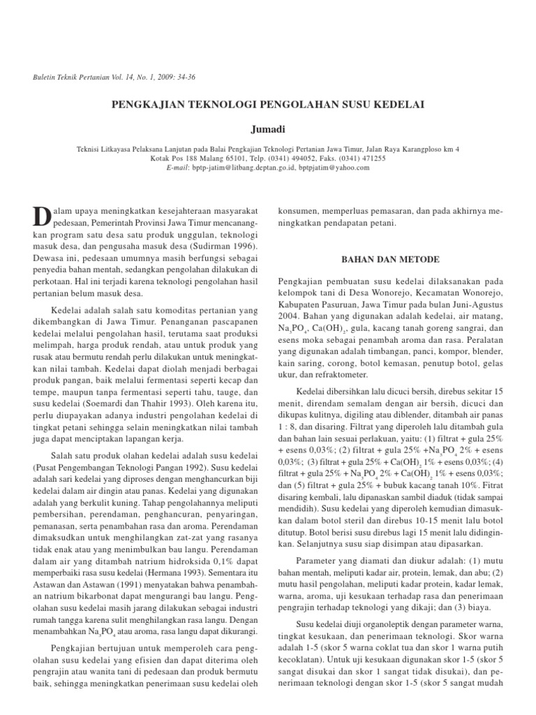 pengkajian teknologi pengolahan susu kedelai