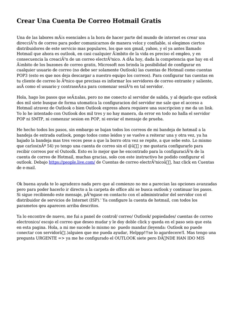 Crear Una Cuenta de Correo Hotmail Gratis | PDF | Correo electrónico ...