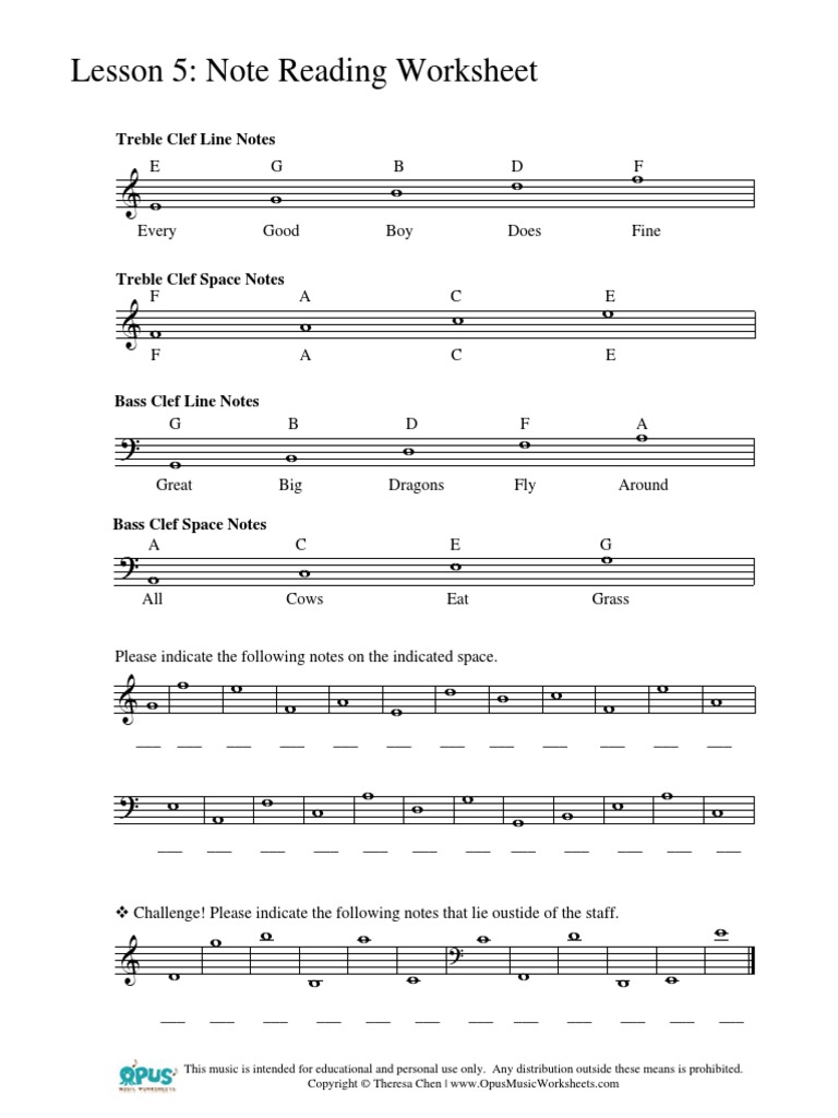 Worksheets Opus Music Worksheets music theory worksheet 5 note reading