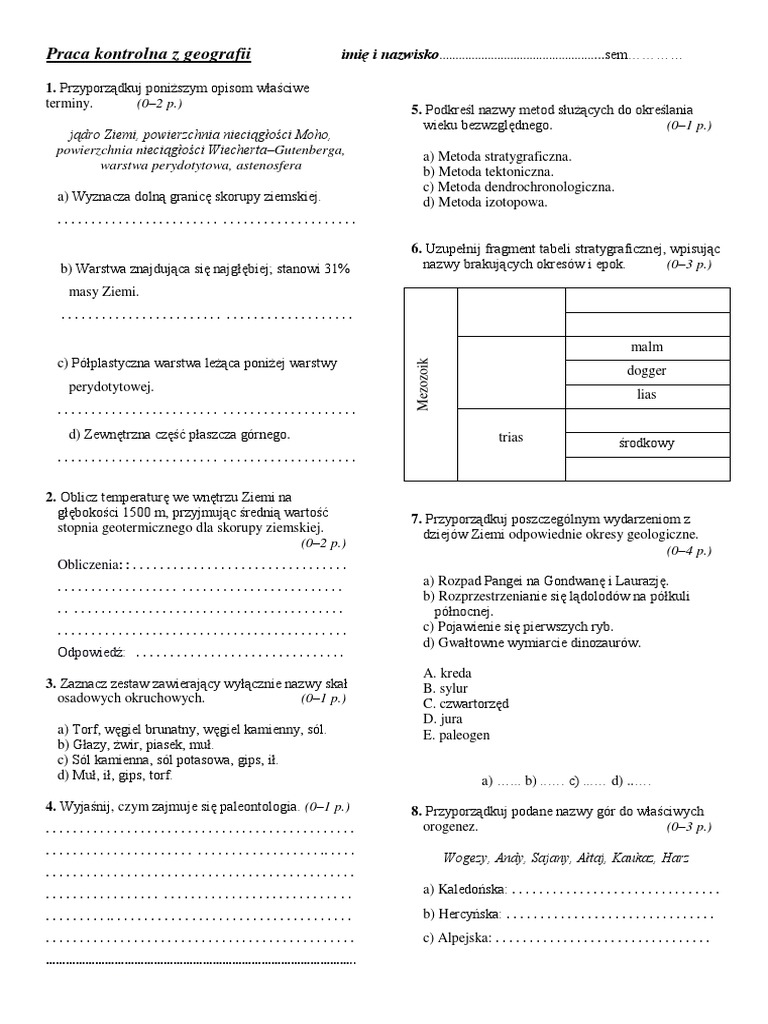 Wnętrze Ziemi Procesy Endogeniczne Sprawdzian