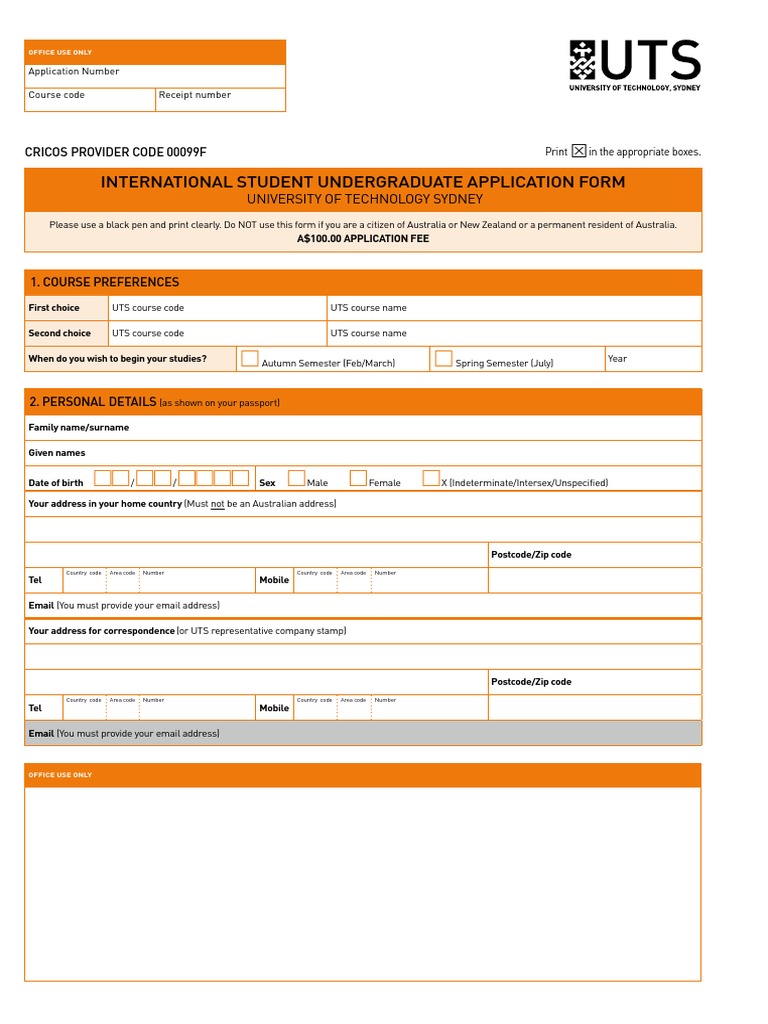 UTS International Student Application Form | PDF | Travel Visa | Credit ...