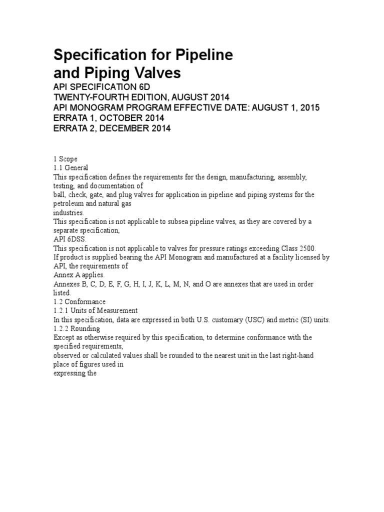 API Specification 6D Overview | PDF | Computers | Technology & Engineering