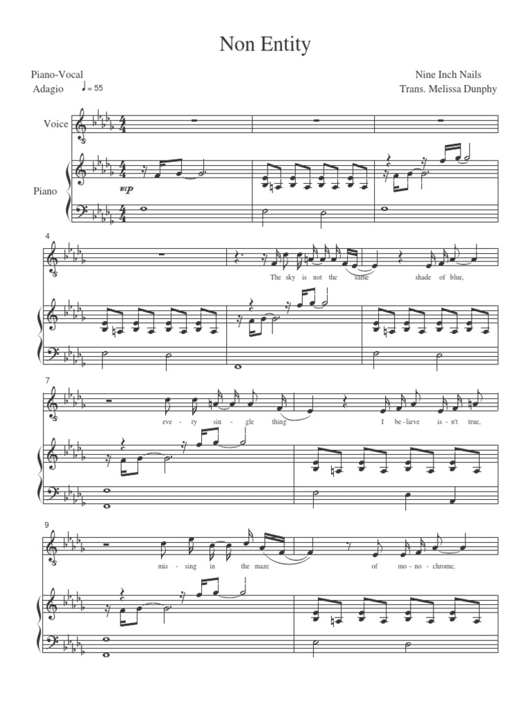 Nine Inch Nails - Piano Sheet - Nonentity | PDF