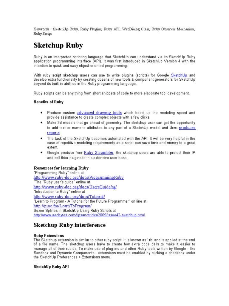 Sketchup Ruby | PDF | Sketch Up | Ruby (Programming Language)