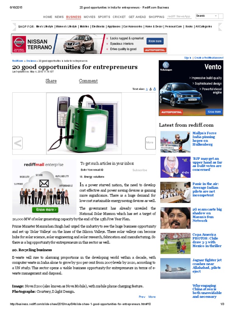 20 Entrepreneurial Opportunities in India | PDF | Email | Entrepreneurship