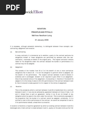 Contract 9 - Novation Principles and Pitfalls