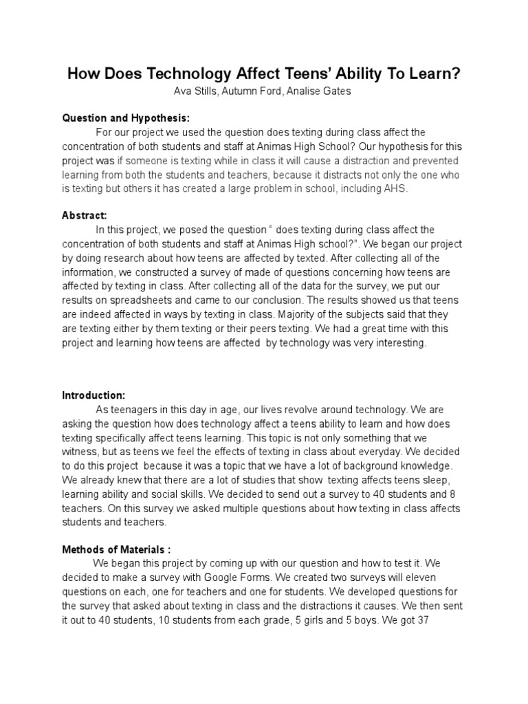 How Does Technology Affect Teens Ability to Learn Text Messaging