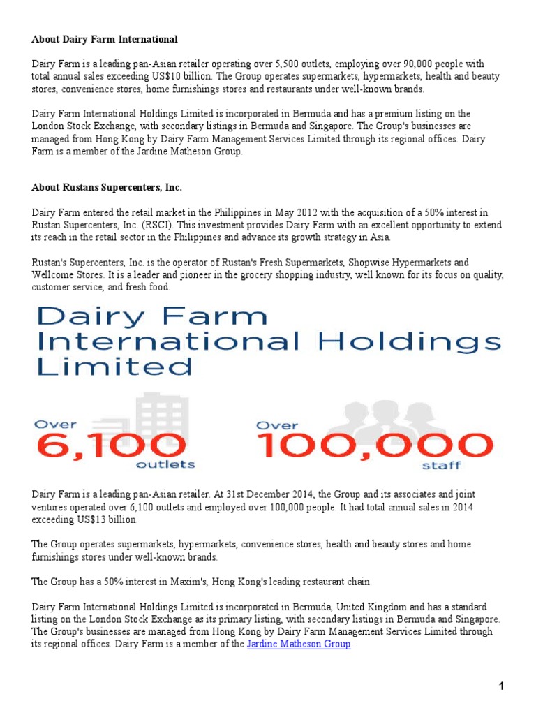 About Dairy Farm International PDF Companies Retailers