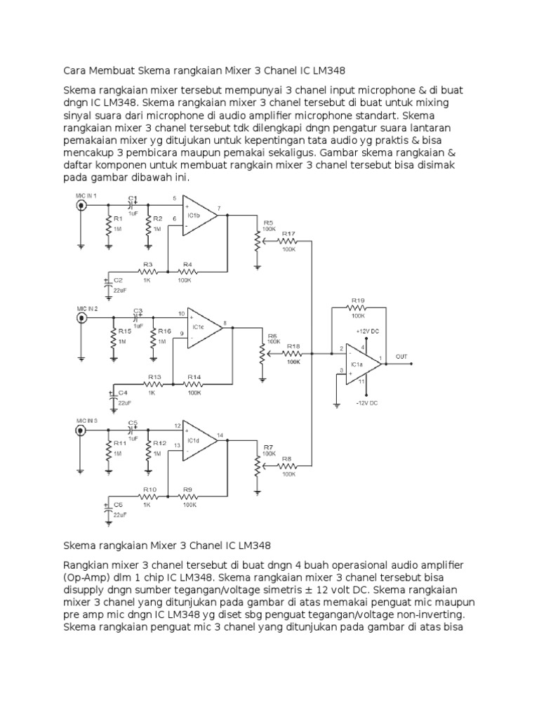 Skema Mixer 3 Chanel IC LM348 | PDF