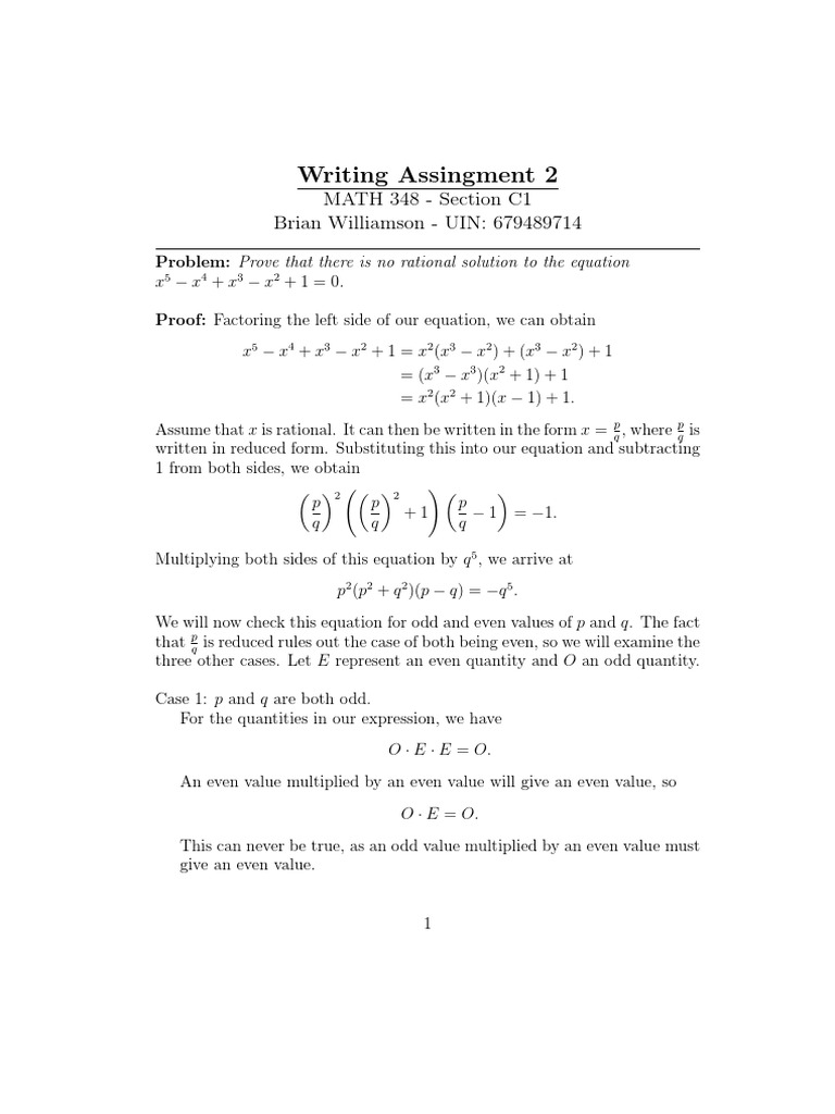 UIUC Math 348 Writing Assignment 1 | PDF | Equations | Mathematical Objects