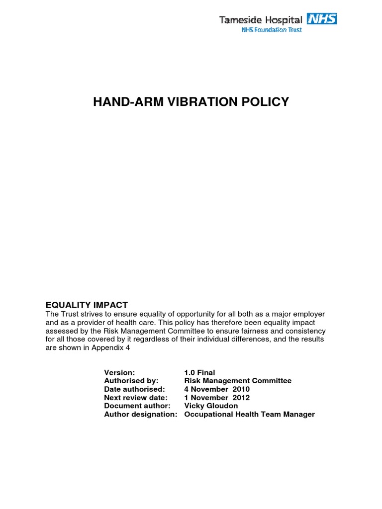HandArm Vibration Policy PDF Occupational Safety And Health