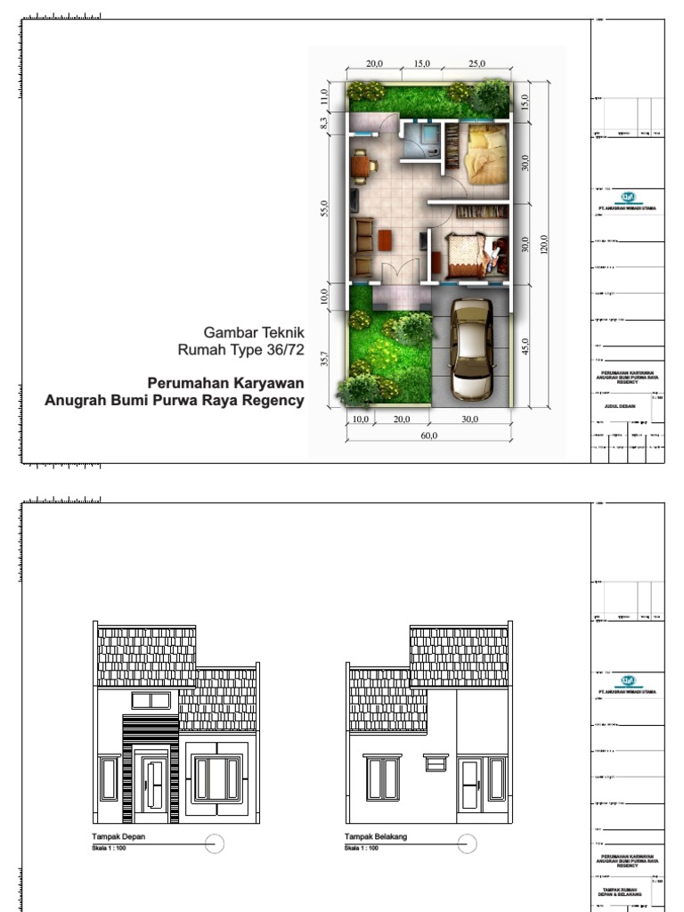 Gambar Teknik Type 36 | PDF - Denah Rumah Type 36 Dan Tampaknya