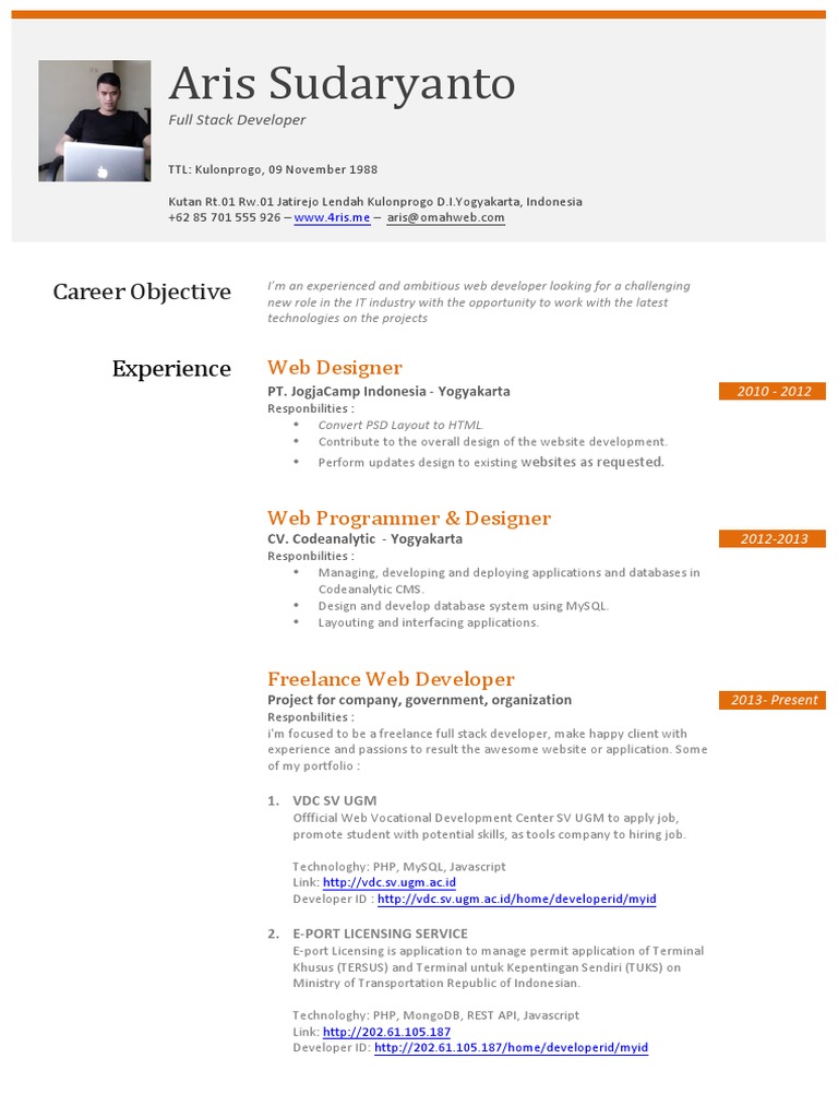 Portofolio Full Stack Developer Aris Sudaryanto | PDF | Situs Web | Php
