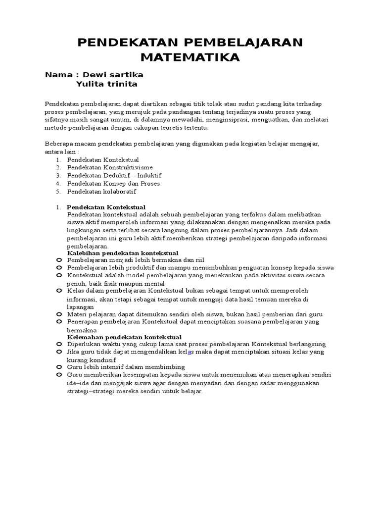 Pendekatan Pembelajaran Matematika