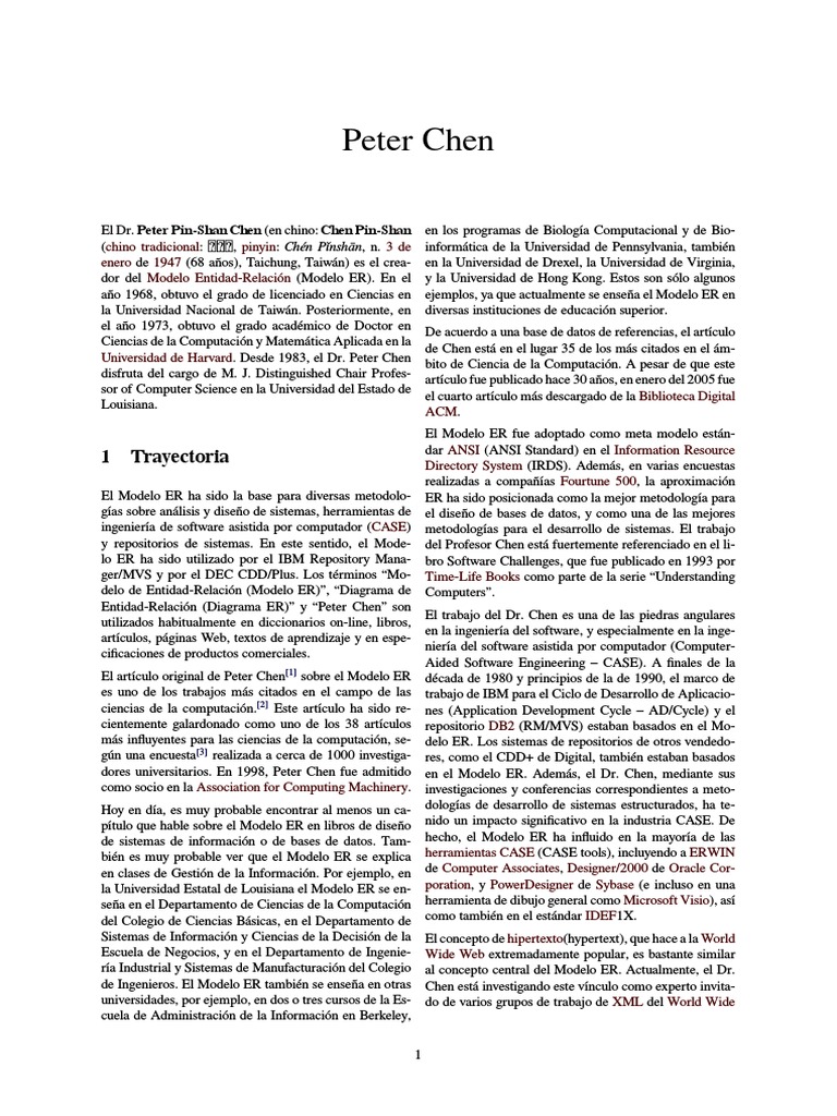 Peter Chen - Crea - Dor Del Modelo Entidad-Relación (Modelo ER) | PDF ...
