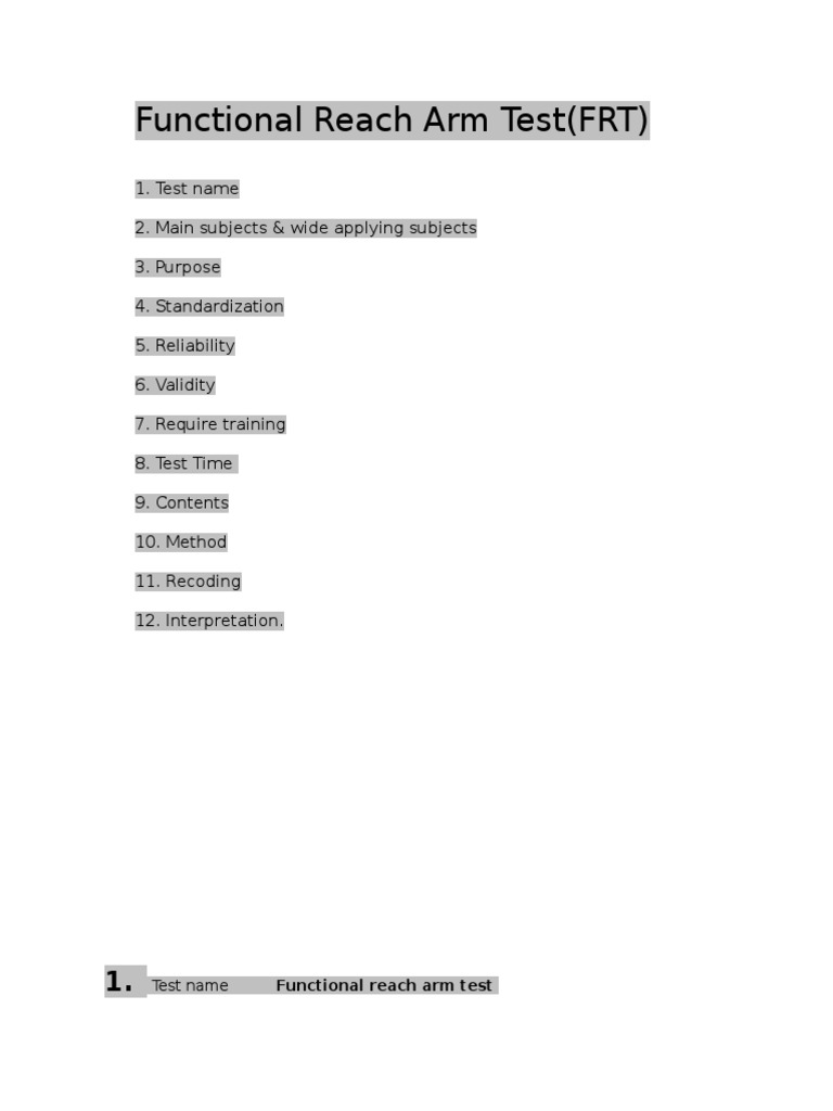 Functional Reach Test Overview | PDF | Balance (Ability) | Medical ...