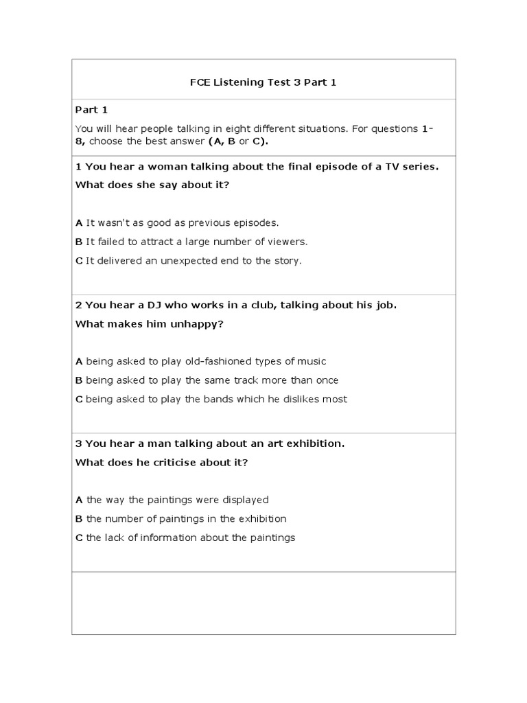 Fce Listening 3 | Pdf | Entertainment (General) | Leisure