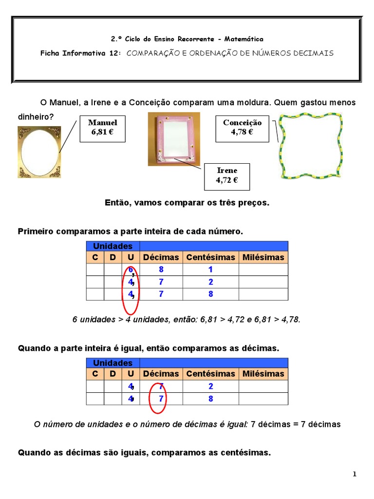Comparação de Números Decimais | PDF