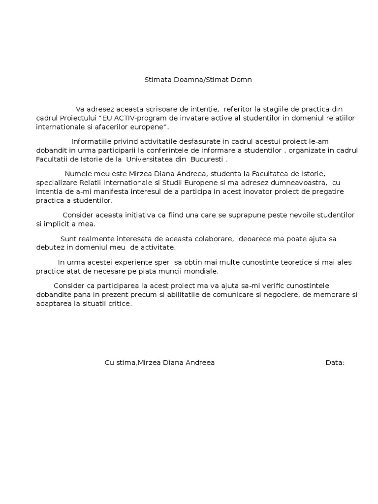 Scrisoare De Intentie