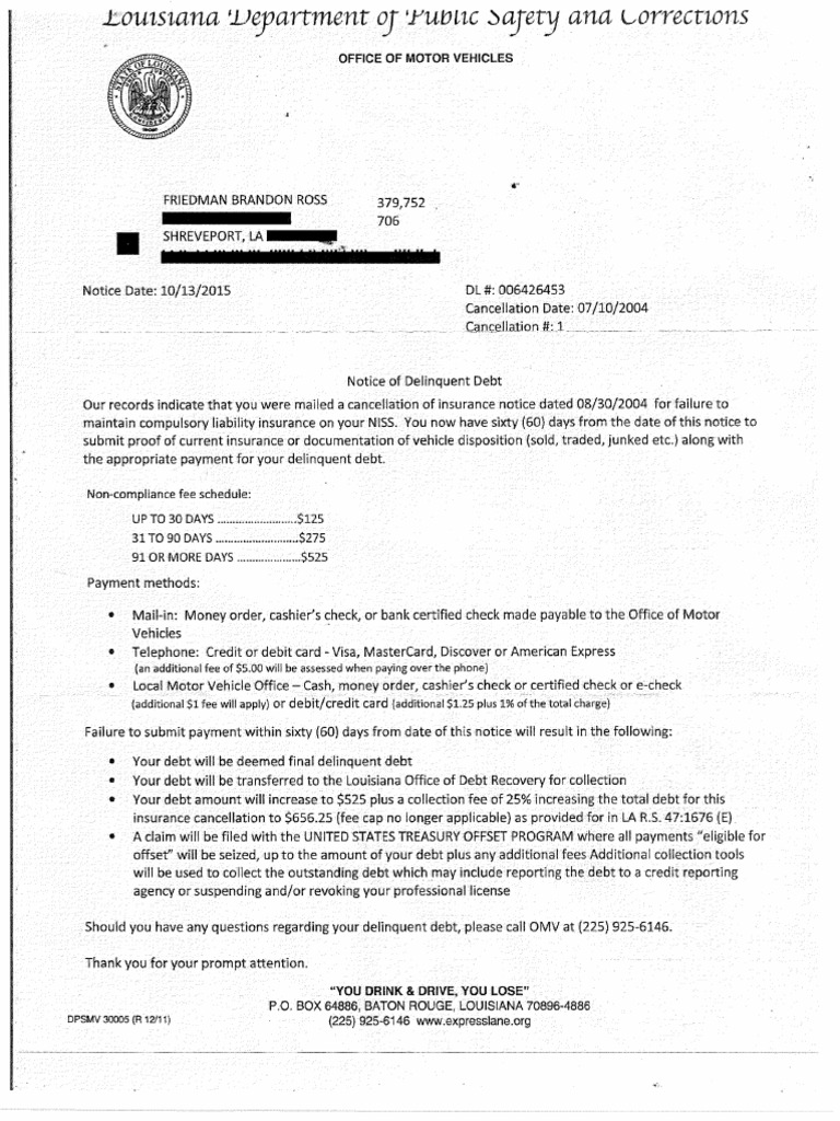 Louisiana OMV Letter