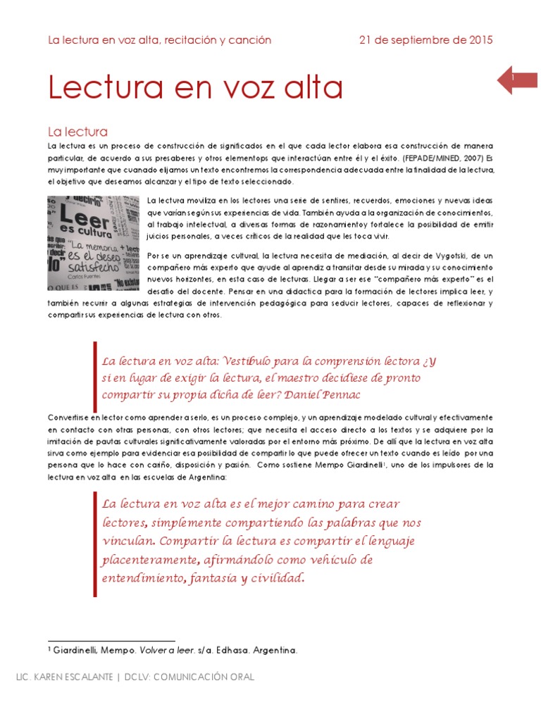 Lectura en Voz Alta, Recitacion, Cancion Lectura (proceso) Poesía