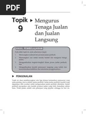 Topik 9 Mengurus Tenaga Jualan Dan Jualan Langsung Pdf