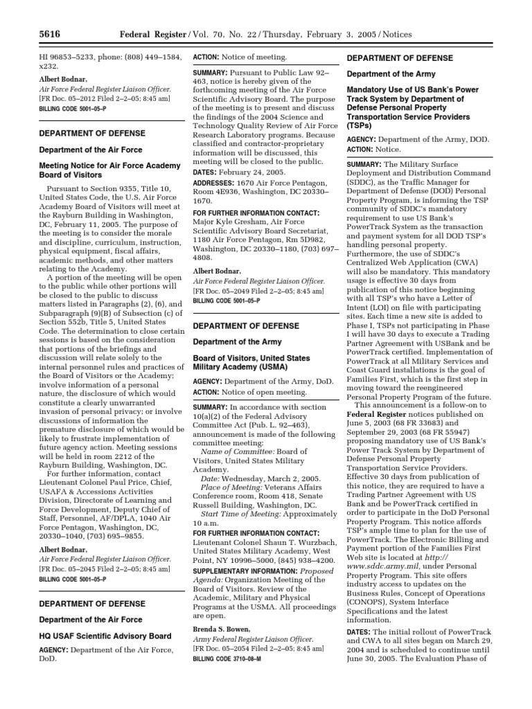 Notice Environmental Statements Notice of Intent Air Force Academy