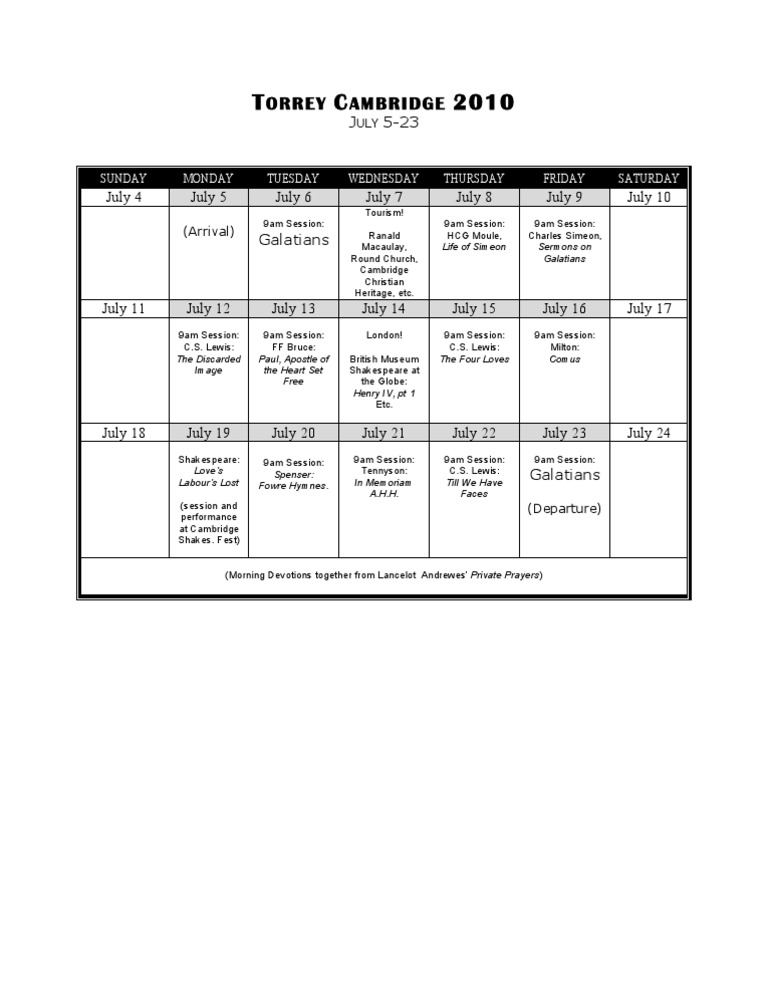 Cambridge Schedule PDF