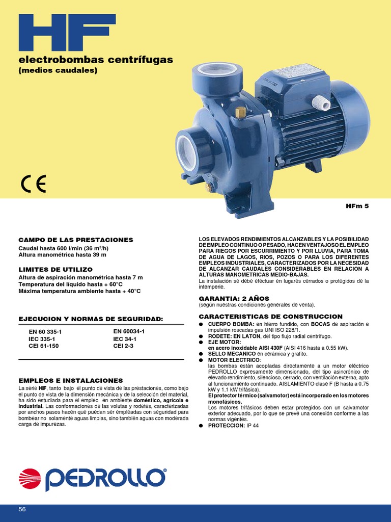 Catalogo Bomba Pedrollo - Modelo HFm 5A | Bomba | Materiales