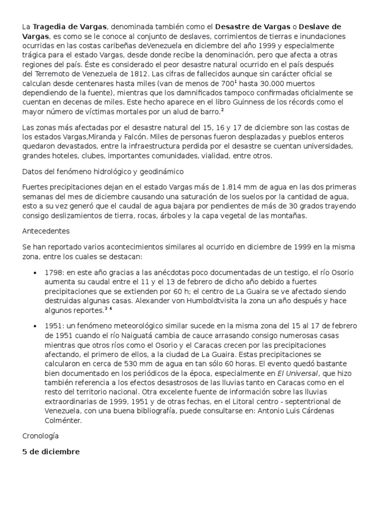 Tragedia De Vargas Pdf Desastres Naturales Geografía Física