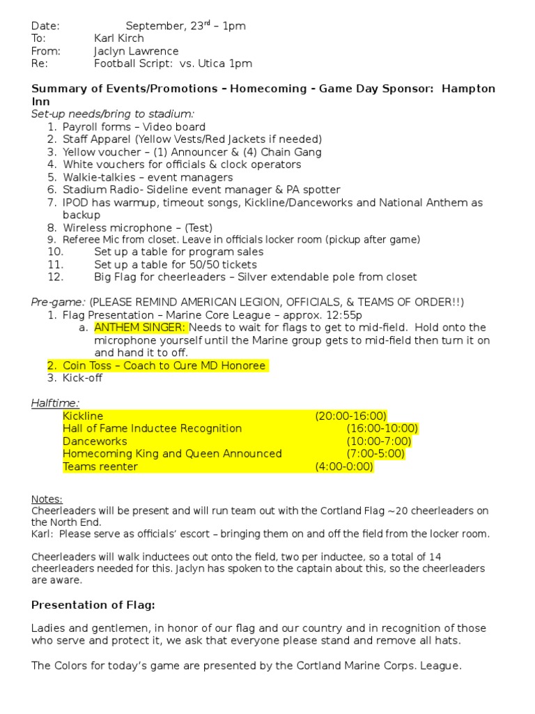 Homecoming Football Game Day Plan | PDF | Sports | Leisure
