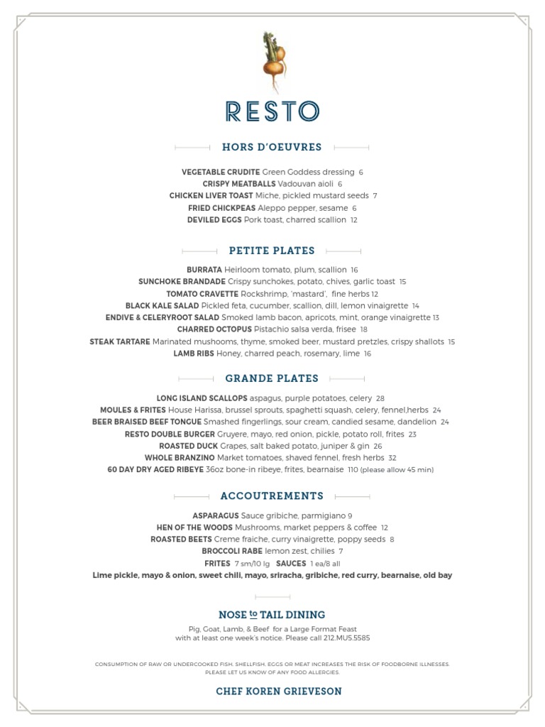Resto Dinner Menu 10.1.15 | PDF