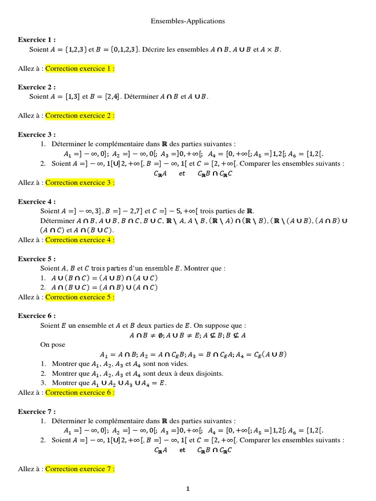 Ensembles De Nombres Seconde Exercices Corrigés Pdf Exercices Corriges Ensembles Et Applications PDF | PDF | Inclusion  (mathématiques) | Entier naturel