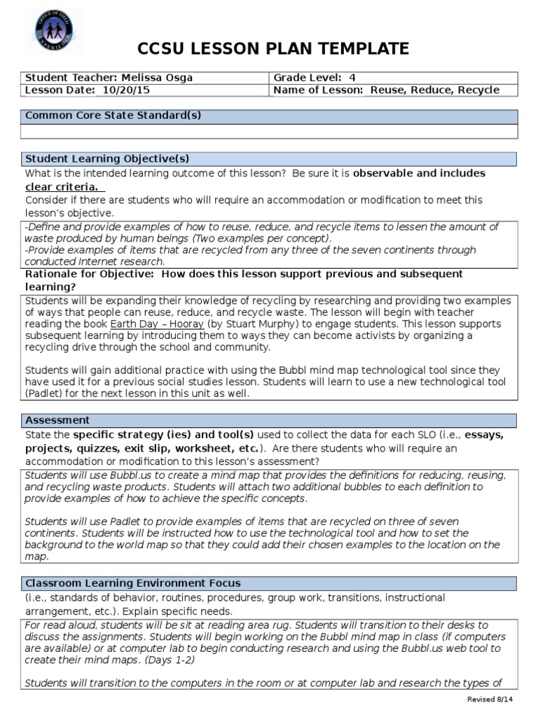 Earth Day Recycling Lesson Plan | PDF | Lesson Plan | Reuse